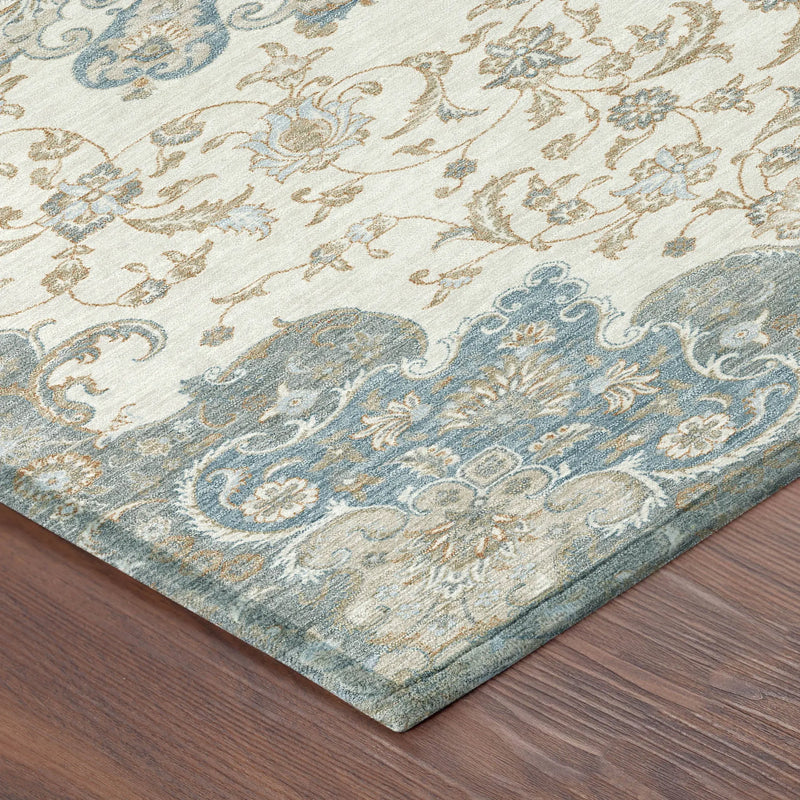 9' X 12' Ivory And Gray Floral Medallion Washable Indoor Outdoor Area Rug Homeroots Outdoor