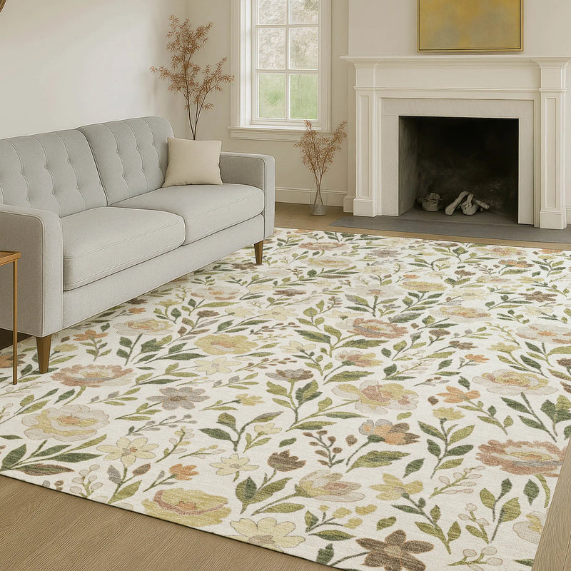 9' X 12' Ivory And Gray Floral Washable Indoor Outdoor Area Rug Homeroots Outdoor