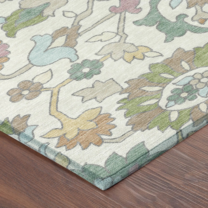 9' X 12' Ivory And Gray Floral Washable Indoor Outdoor Area Rug Homeroots Outdoor