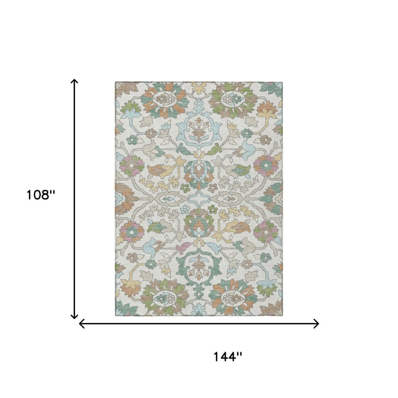 9' X 12' Ivory And Gray Floral Washable Indoor Outdoor Area Rug Homeroots Outdoor