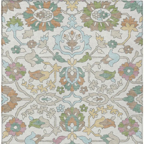 9' X 12' Ivory And Gray Floral Washable Indoor Outdoor Area Rug Homeroots Outdoor