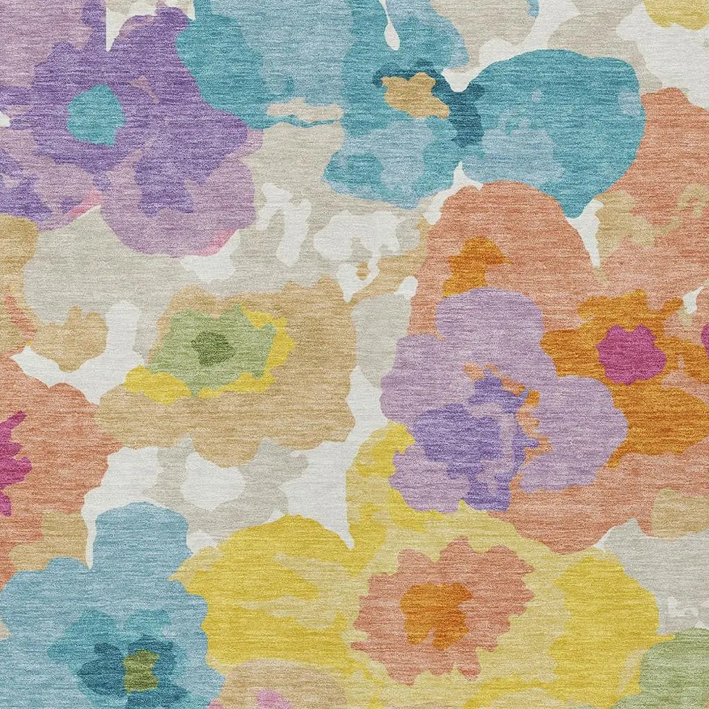 9' X 12' Ivory And Gray Floral Washable Indoor Outdoor Area Rug Homeroots Outdoor