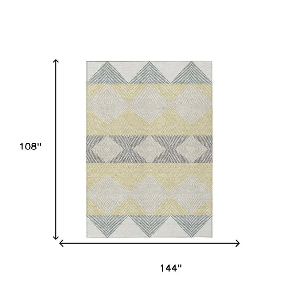 9' X 12' Ivory And Gray Geometric Washable Indoor Outdoor Area Rug Homeroots Outdoor