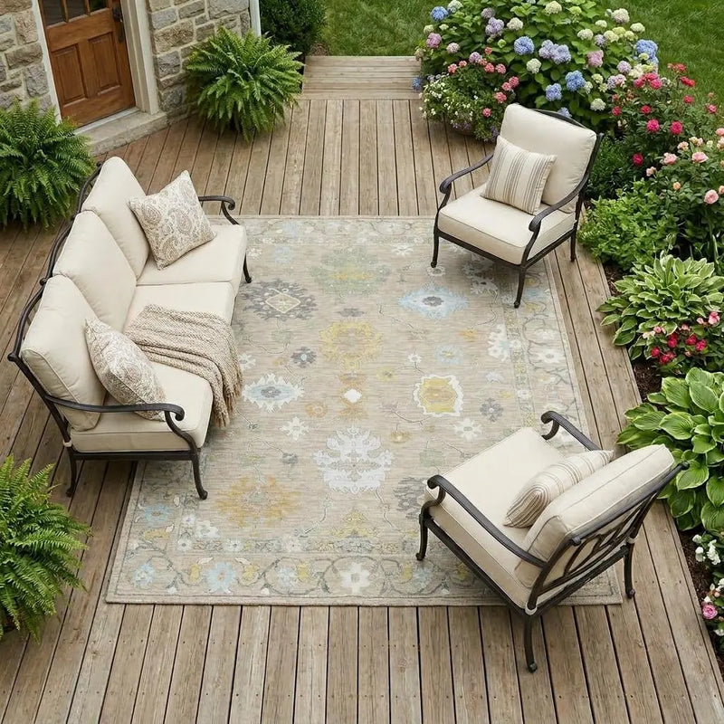 9' X 12' Ivory And Gray Oriental Washable Indoor Outdoor Area Rug Homeroots Outdoor