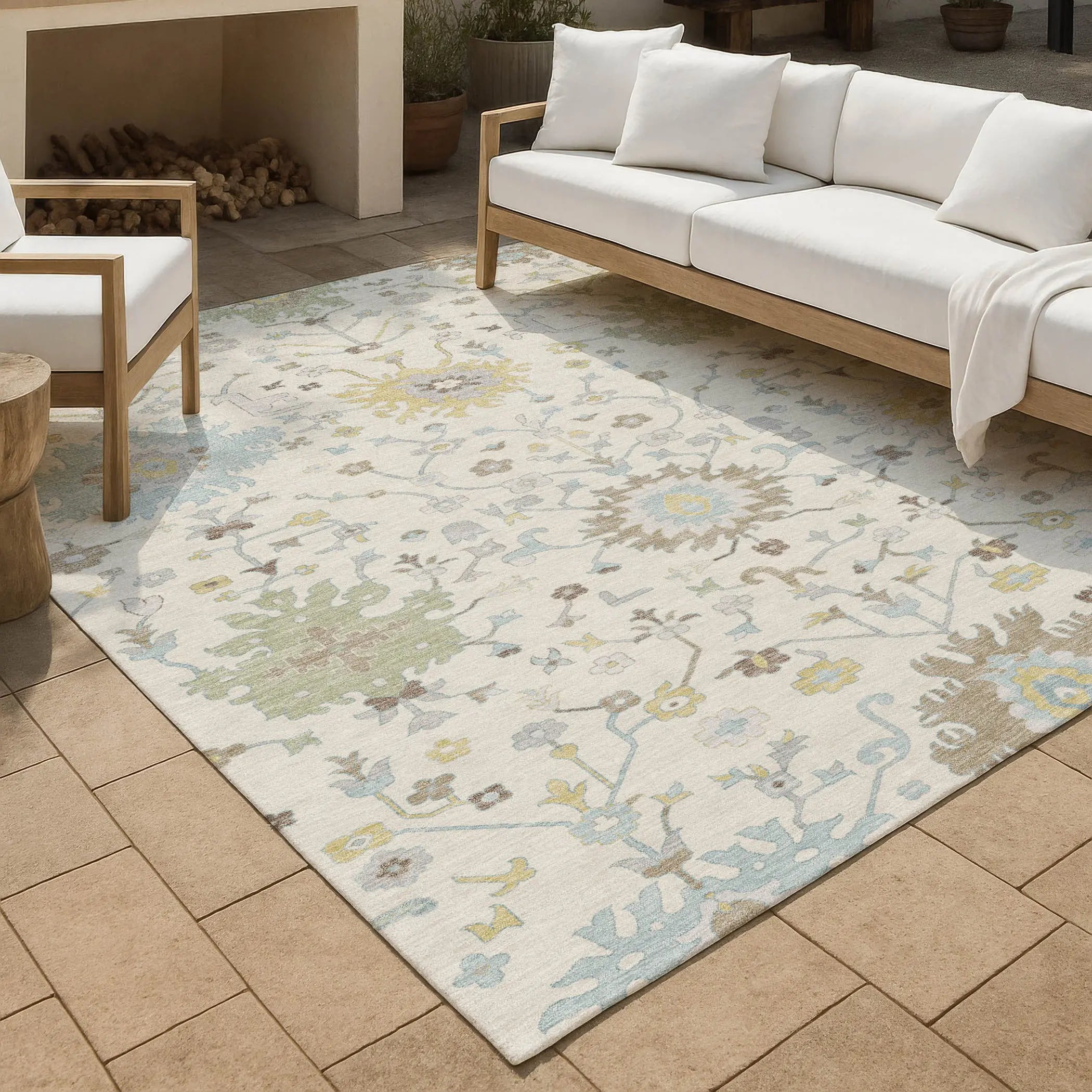 9' X 12' Ivory And Green Faux Bois Washable Indoor Outdoor Area Rug Homeroots Outdoor