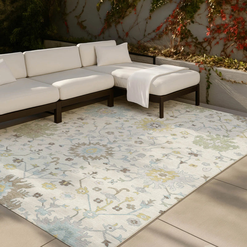 9' X 12' Ivory And Green Faux Bois Washable Indoor Outdoor Area Rug Homeroots Outdoor