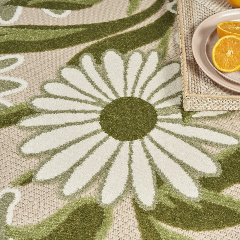 9' X 12' Ivory And Green Floral Indoor Outdoor Area Rug Homeroots Outdoor