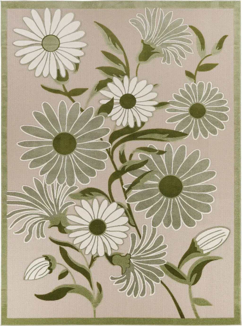 9' X 12' Ivory And Green Floral Indoor Outdoor Area Rug Homeroots Outdoor