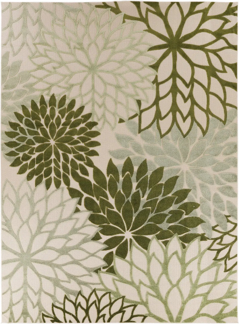 9' X 12' Ivory And Green Floral Indoor Outdoor Area Rug Homeroots Outdoor