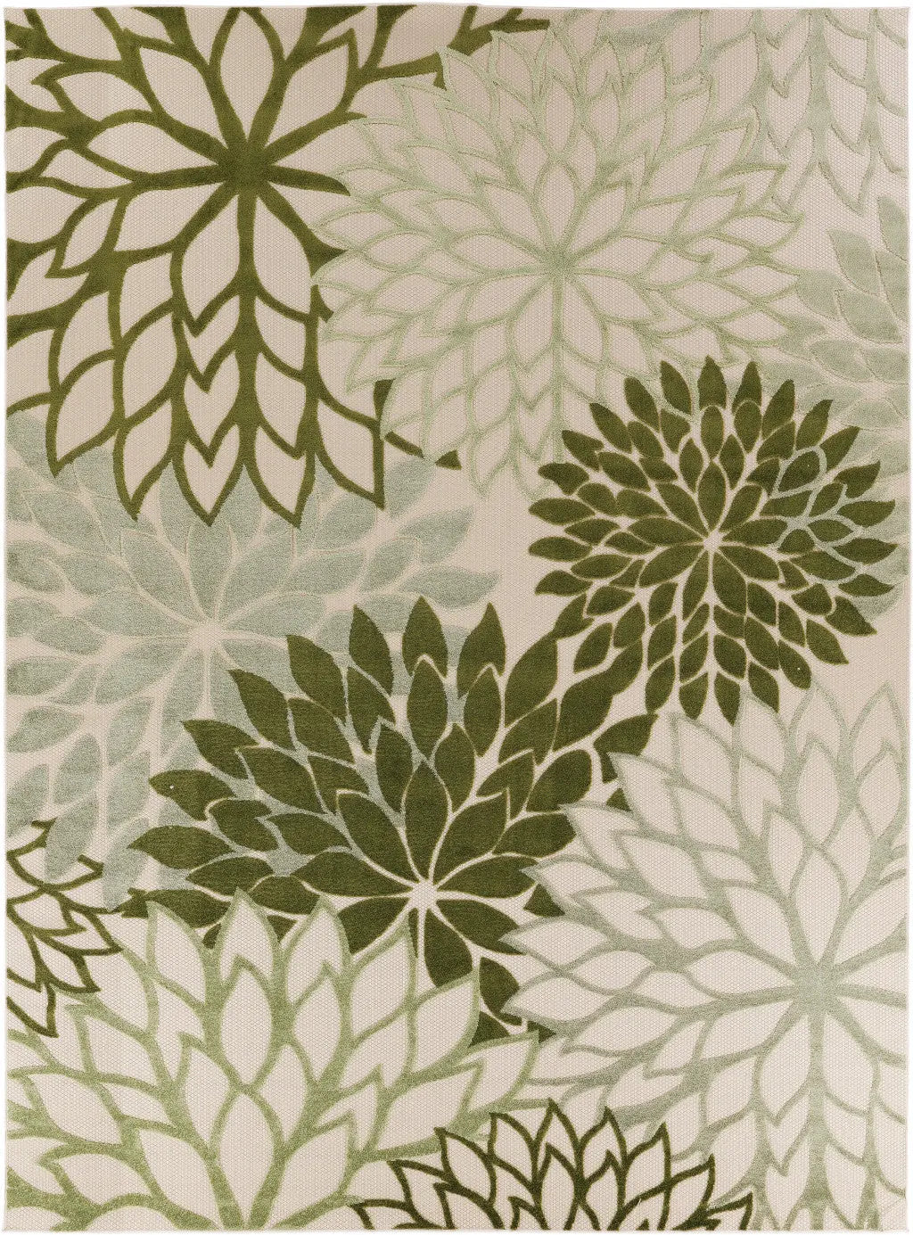 9' X 12' Ivory And Green Floral Indoor Outdoor Area Rug Homeroots Outdoor