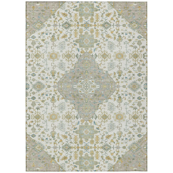 9' X 12' Ivory And Green Medallion Washable Indoor Outdoor Area Rug Homeroots Outdoor