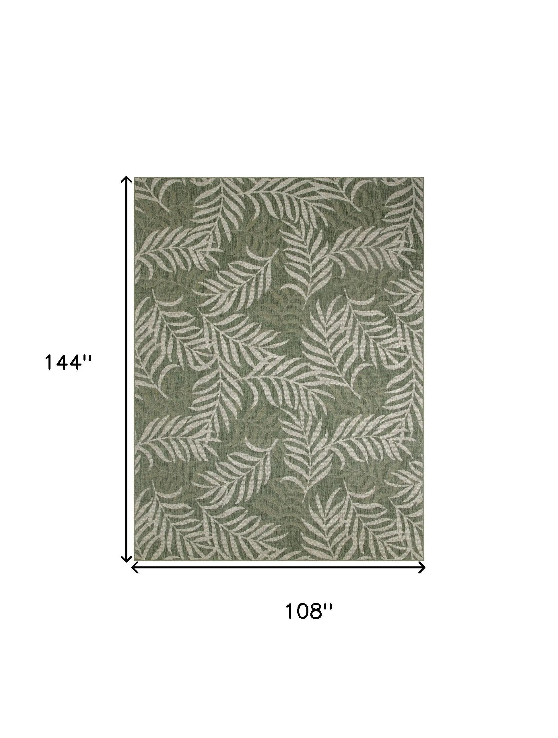 9' X 12' Ivory And Green Palm Leaf Indoor Outdoor Area Rug Homeroots Outdoor