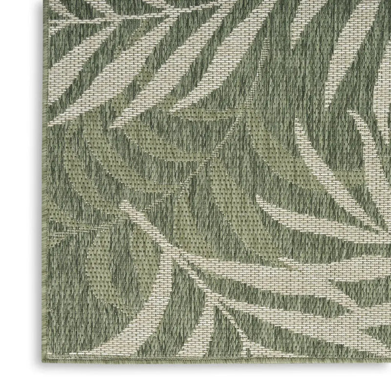 9' X 12' Ivory And Green Palm Leaf Indoor Outdoor Area Rug Homeroots Outdoor