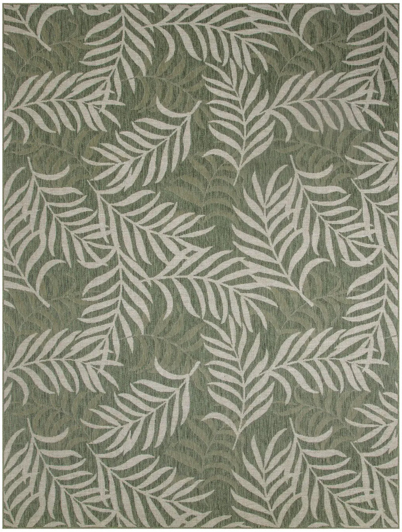 9' X 12' Ivory And Green Palm Leaf Indoor Outdoor Area Rug Homeroots Outdoor