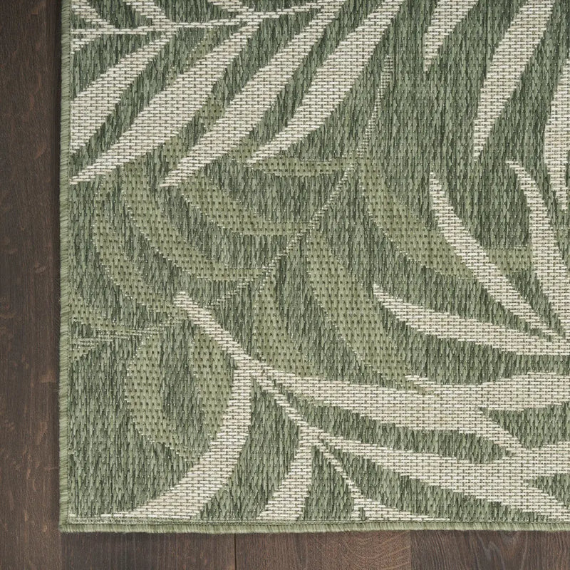 9' X 12' Ivory And Green Palm Leaf Indoor Outdoor Area Rug Homeroots Outdoor