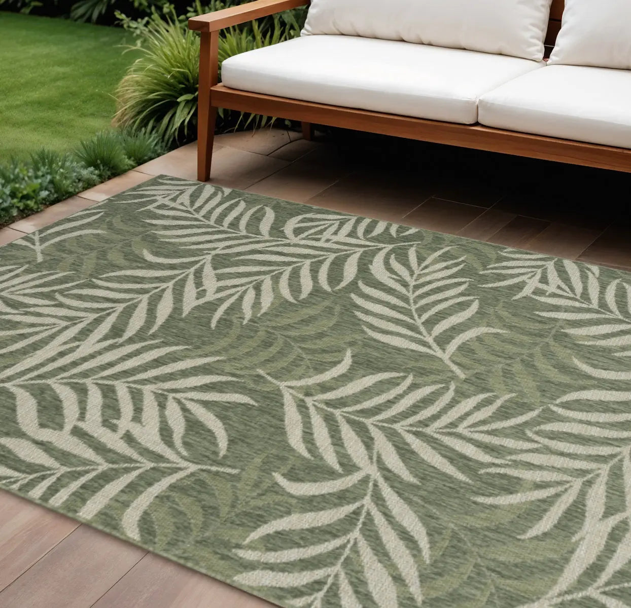 9' X 12' Ivory And Green Palm Leaf Indoor Outdoor Area Rug Homeroots Outdoor
