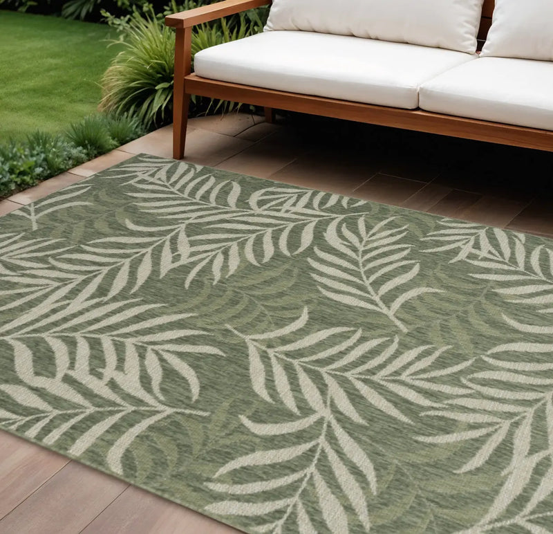 9' X 12' Ivory And Green Palm Leaf Indoor Outdoor Area Rug Homeroots Outdoor
