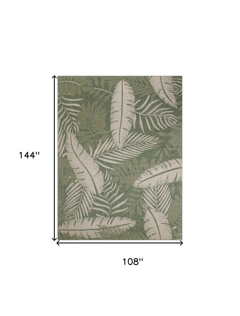 9' X 12' Ivory And Green Palm Leaf Indoor Outdoor Area Rug Homeroots Outdoor