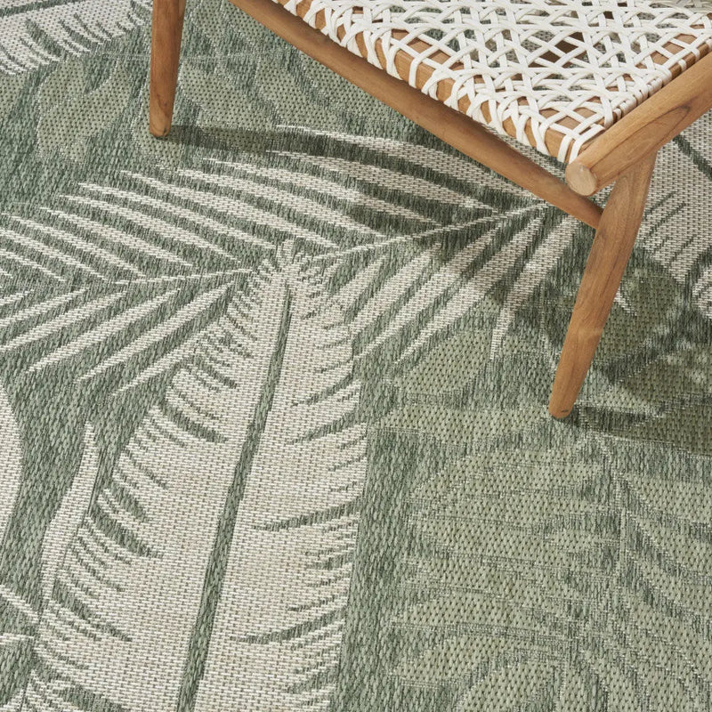 9' X 12' Ivory And Green Palm Leaf Indoor Outdoor Area Rug Homeroots Outdoor