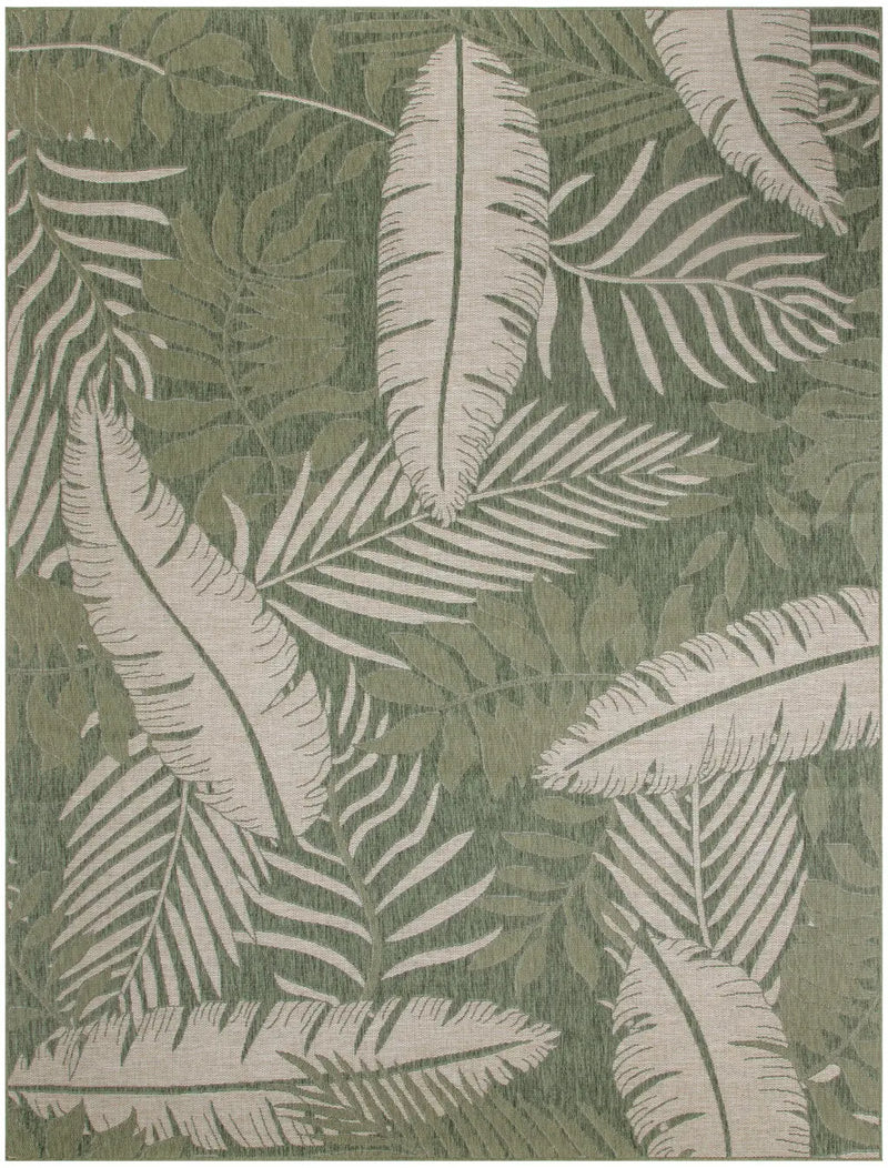 9' X 12' Ivory And Green Palm Leaf Indoor Outdoor Area Rug Homeroots Outdoor