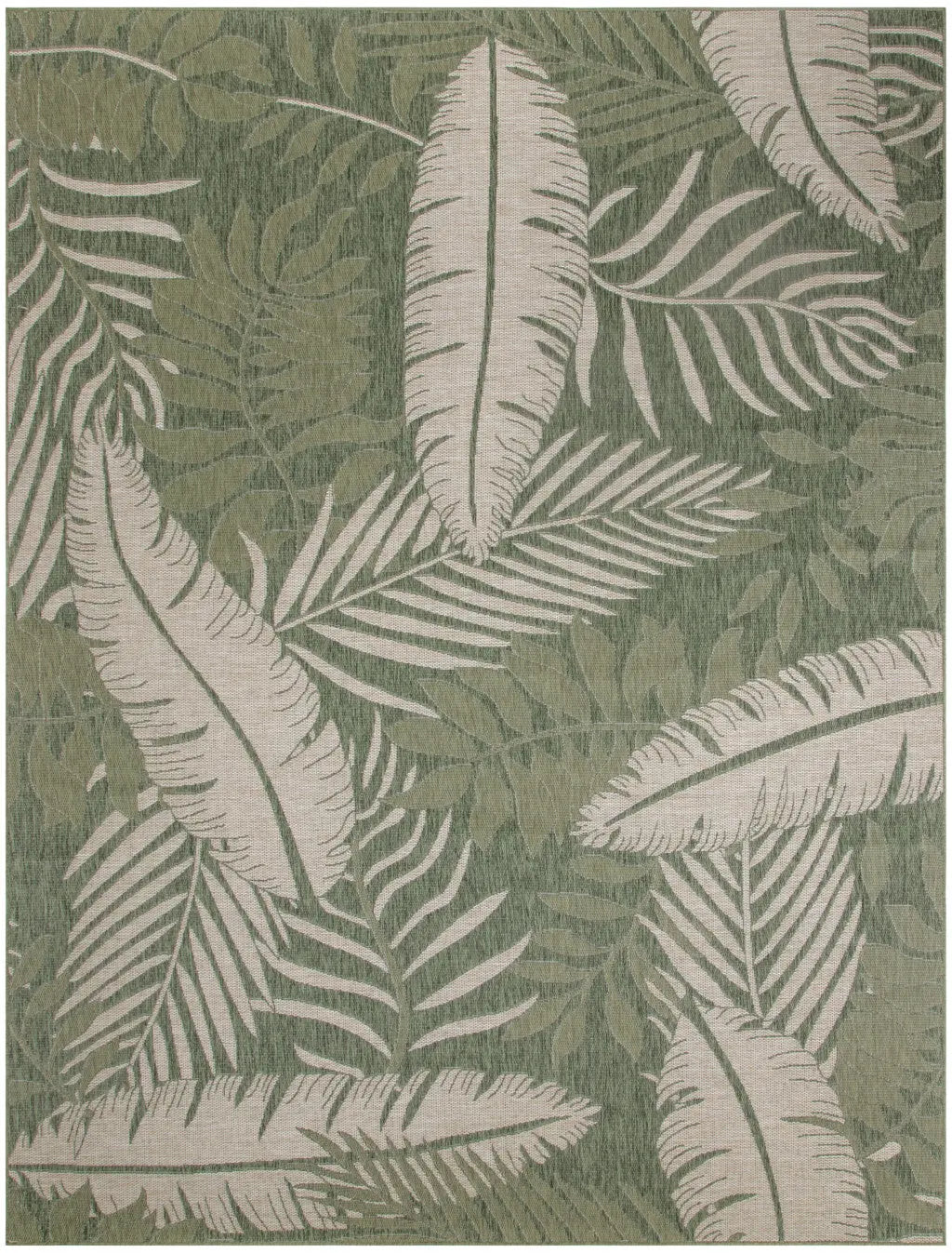 9' X 12' Ivory And Green Palm Leaf Indoor Outdoor Area Rug Homeroots Outdoor
