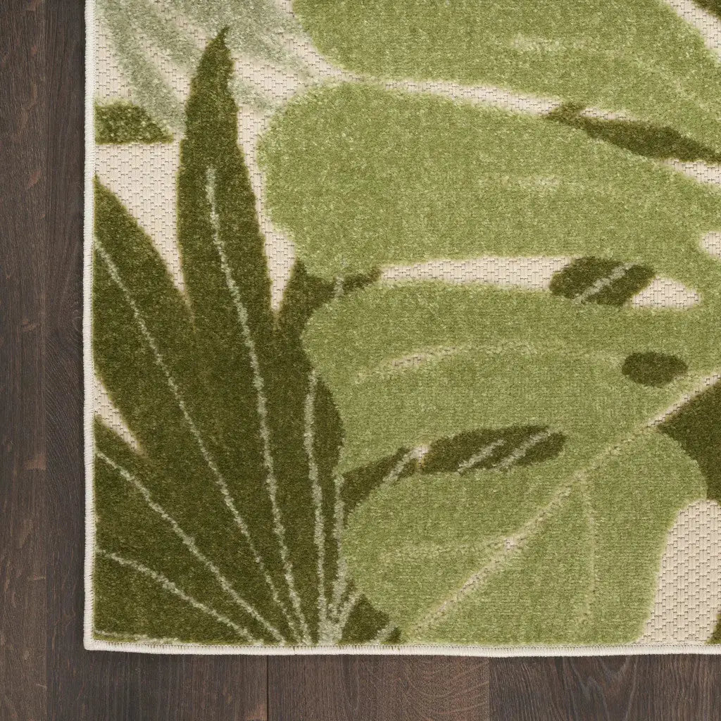 9' X 12' Ivory And Green Palm Leaf Indoor Outdoor Area Rug Homeroots Outdoor
