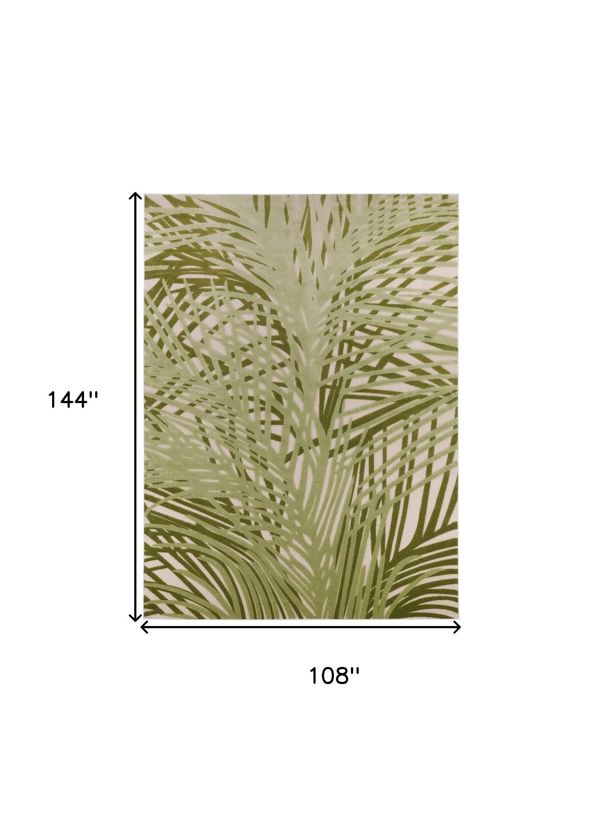 9' X 12' Ivory And Green Palm Leaf Indoor Outdoor Area Rug Homeroots Outdoor