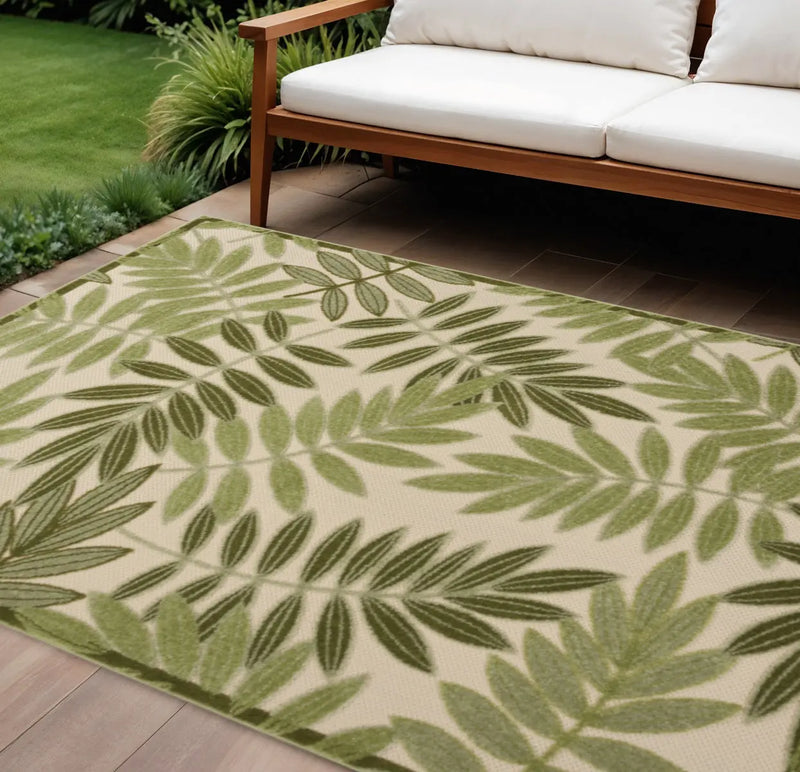 9' X 12' Ivory And Green Palm Leaf Indoor Outdoor Area Rug Homeroots Outdoor