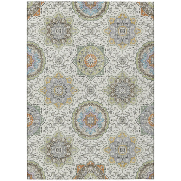 9' X 12' Ivory And Khaki Floral Medallion Washable Indoor Outdoor Area Rug Homeroots Outdoor