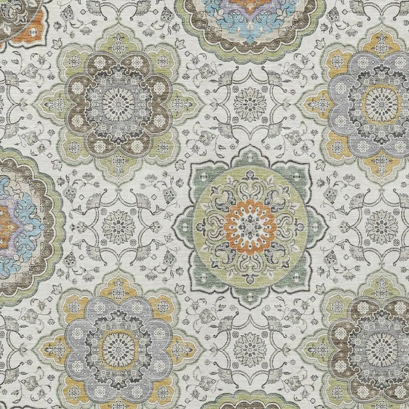 9' X 12' Ivory And Khaki Floral Medallion Washable Indoor Outdoor Area Rug Homeroots Outdoor
