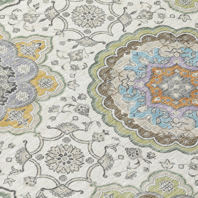 9' X 12' Ivory And Khaki Floral Medallion Washable Indoor Outdoor Area Rug Homeroots Outdoor