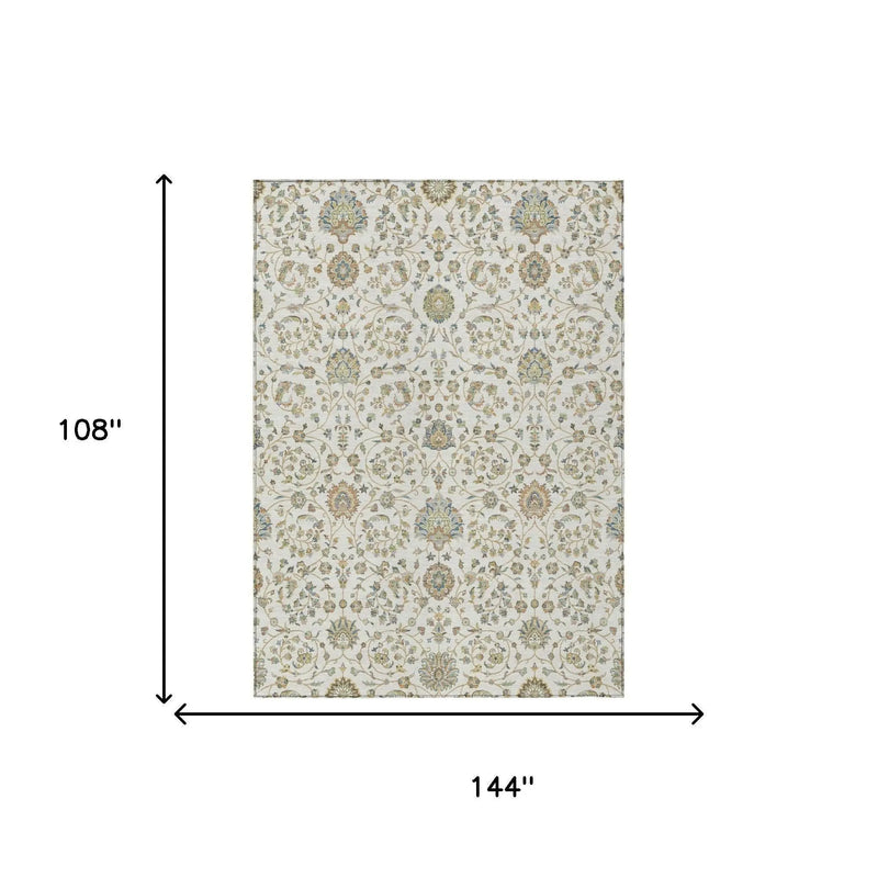 9' X 12' Ivory And Khaki Floral Washable Indoor Outdoor Area Rug Homeroots Outdoor