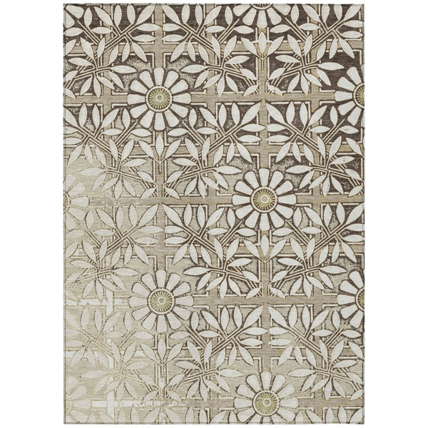9' X 12' Ivory And Khaki Floral Washable Indoor Outdoor Area Rug Homeroots Outdoor