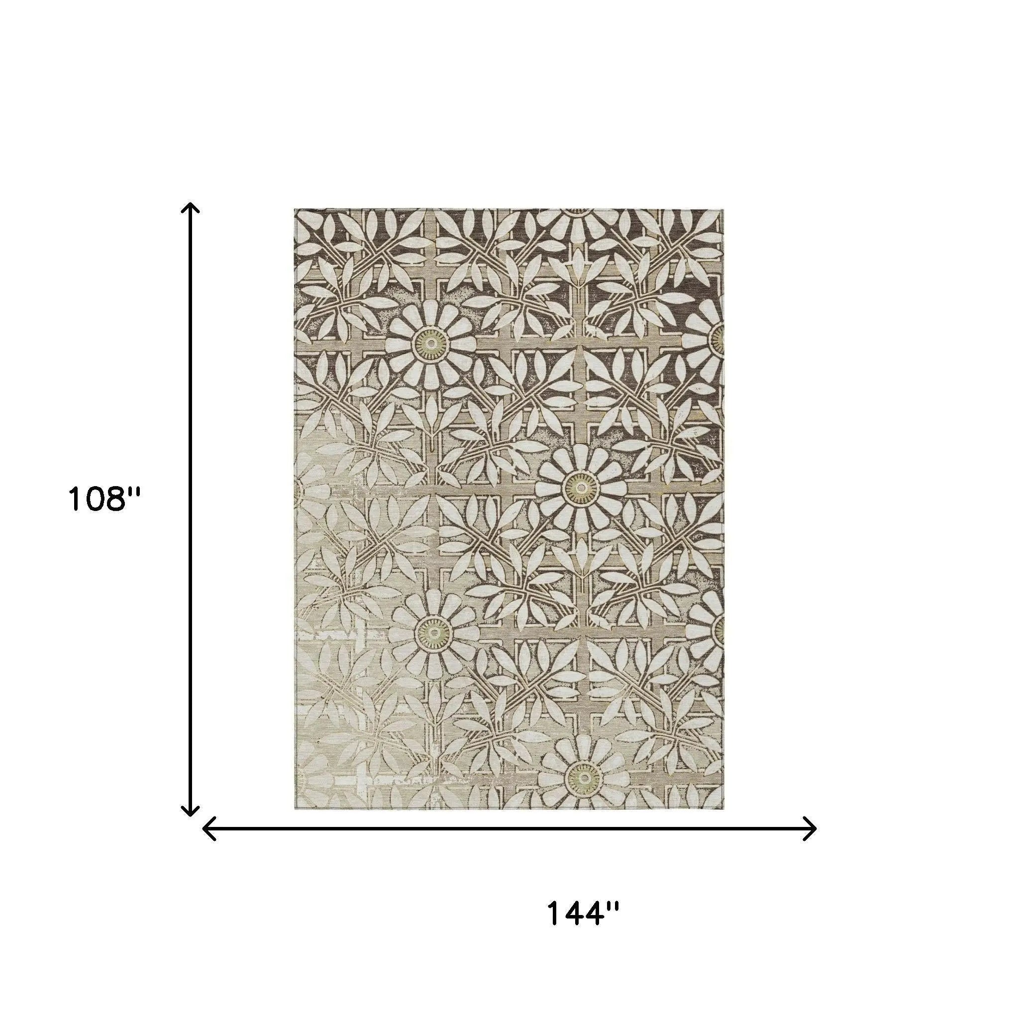 9' X 12' Ivory And Khaki Floral Washable Indoor Outdoor Area Rug Homeroots Outdoor
