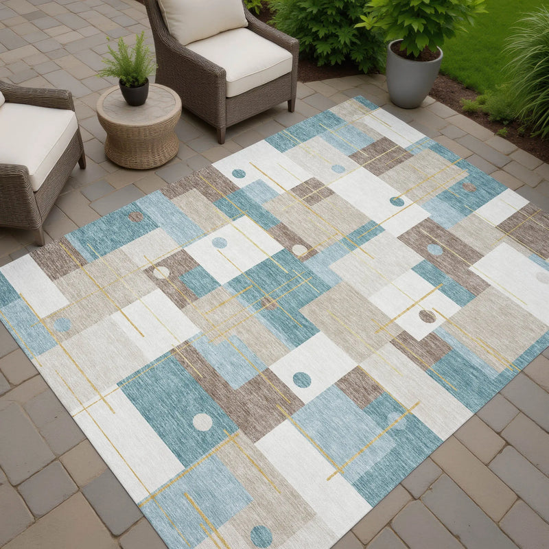 9' X 12' Ivory And Khaki Geometric Washable Indoor Outdoor Area Rug Homeroots Outdoor