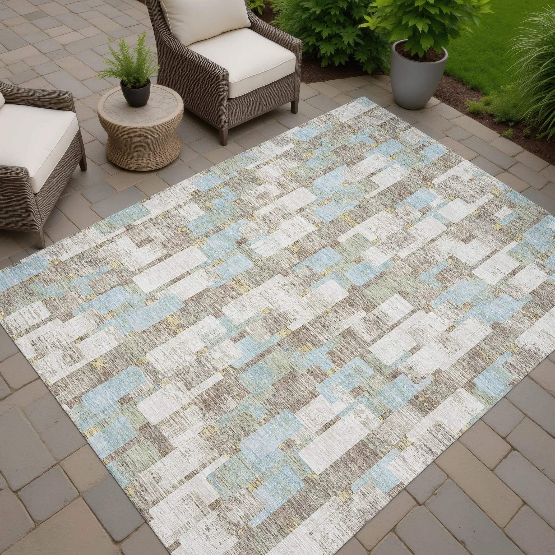 9' X 12' Ivory And Khaki Geometric Washable Indoor Outdoor Area Rug Homeroots Outdoor