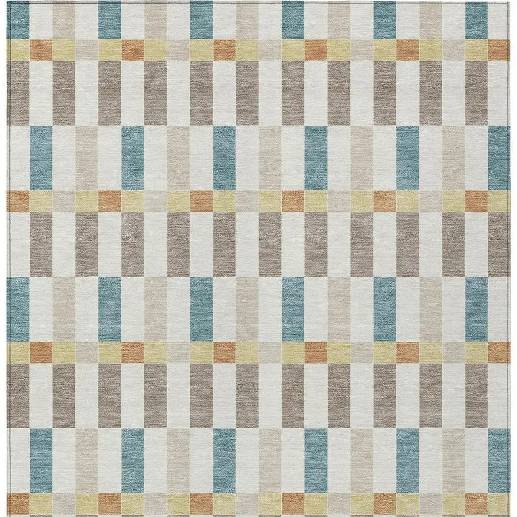 9' X 12' Ivory And Khaki Geometric Washable Indoor Outdoor Area Rug Homeroots Outdoor