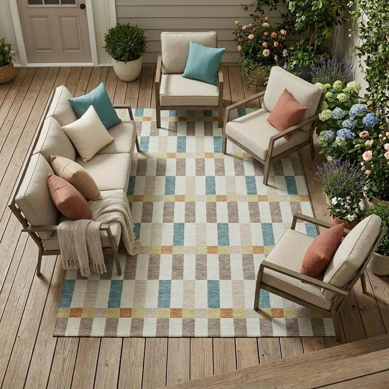 9' X 12' Ivory And Khaki Geometric Washable Indoor Outdoor Area Rug Homeroots Outdoor
