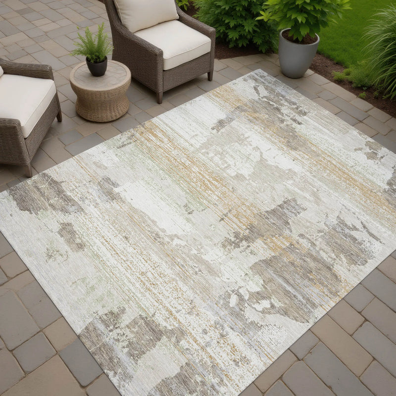 9' X 12' Ivory And Linen Abstract Washable Indoor Outdoor Area Rug Homeroots Outdoor