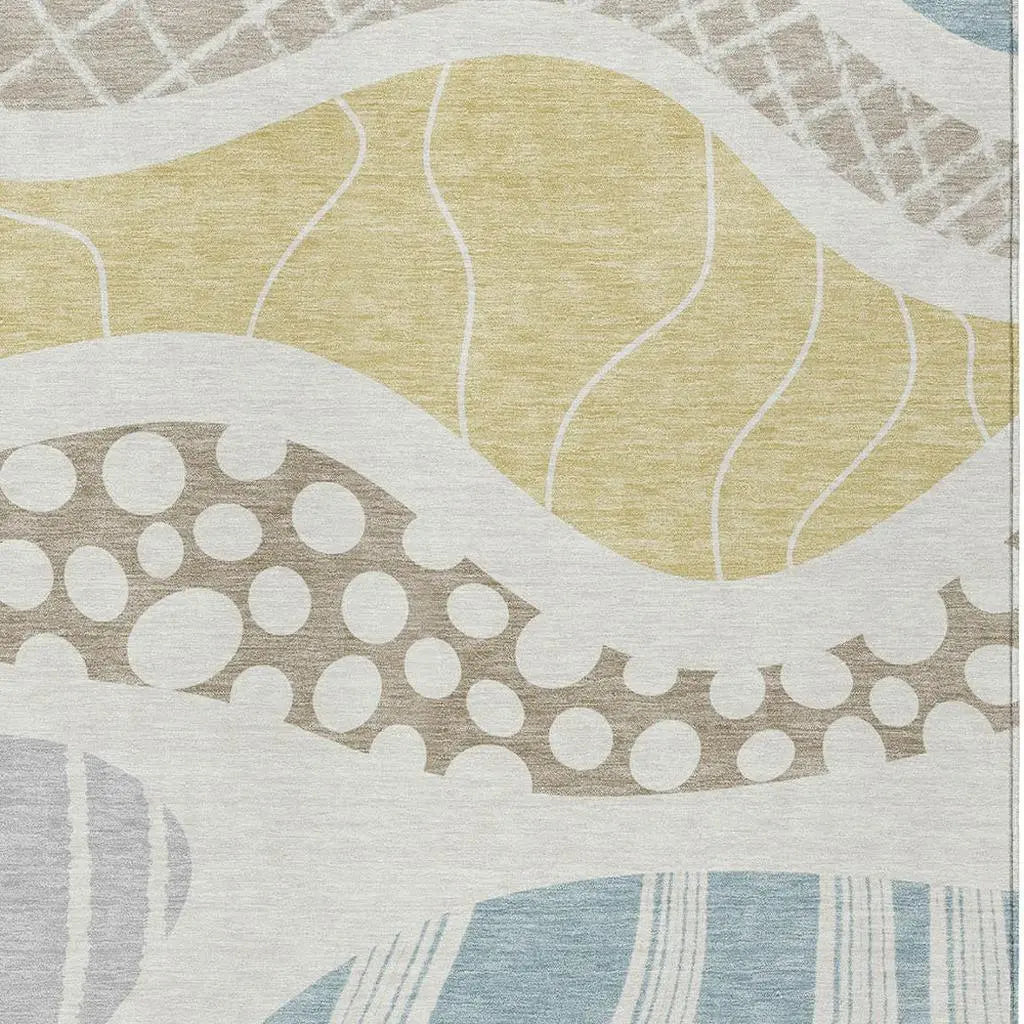 9' X 12' Ivory And Linen Abstract Washable Indoor Outdoor Area Rug Homeroots Outdoor