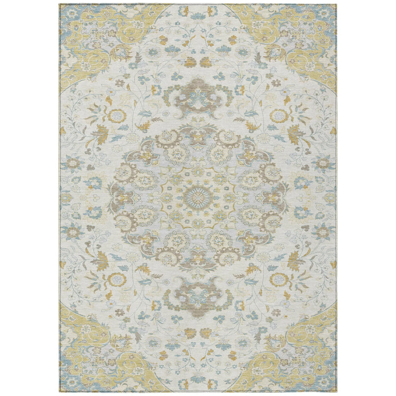 9' X 12' Ivory And Linen Damask Washable Indoor Outdoor Area Rug Homeroots Outdoor