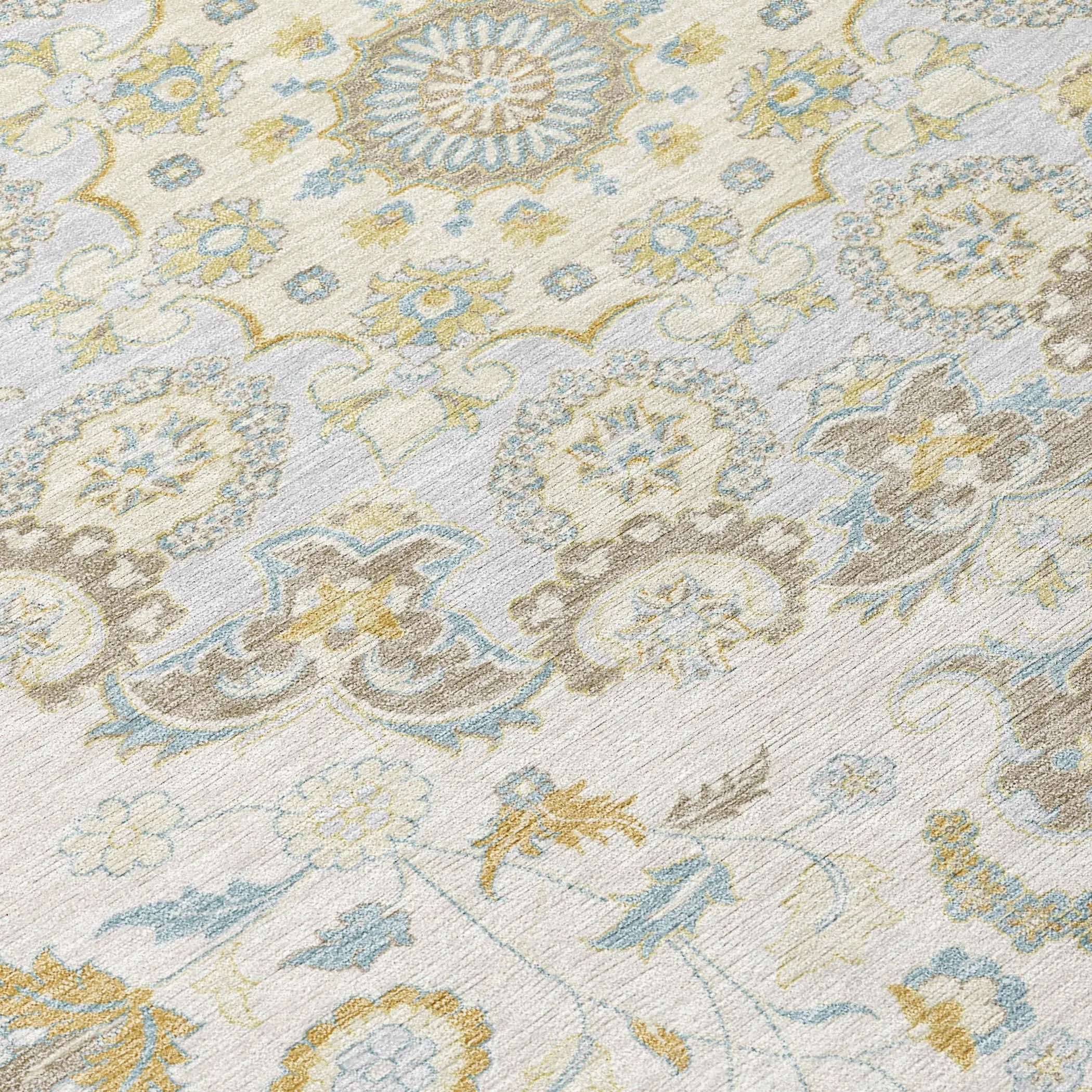 9' X 12' Ivory And Linen Damask Washable Indoor Outdoor Area Rug Homeroots Outdoor