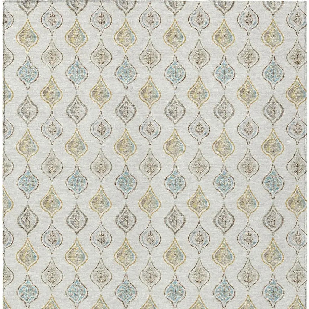 9' X 12' Ivory And Linen Floral Washable Indoor Outdoor Area Rug Homeroots Outdoor
