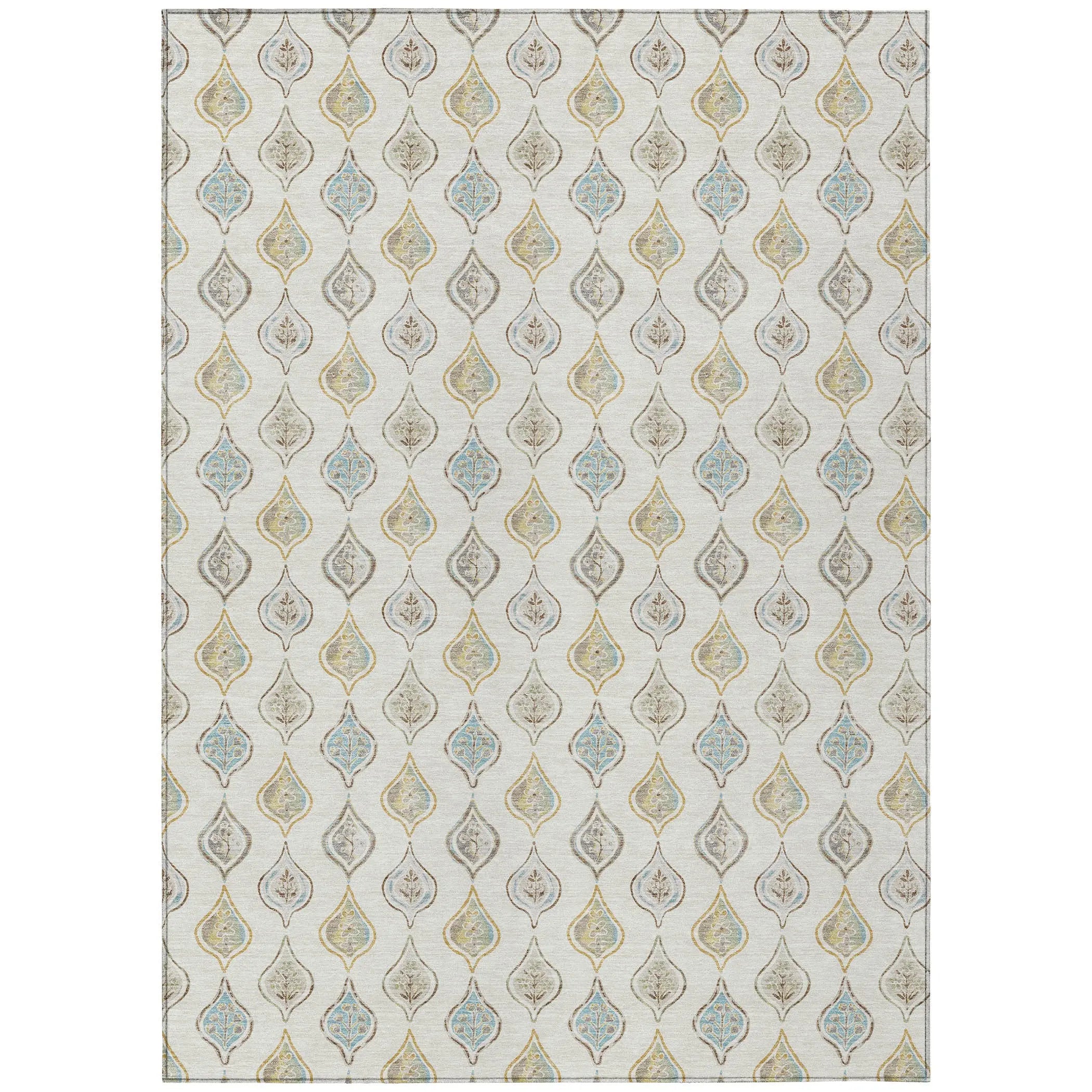 9' X 12' Ivory And Linen Floral Washable Indoor Outdoor Area Rug Homeroots Outdoor