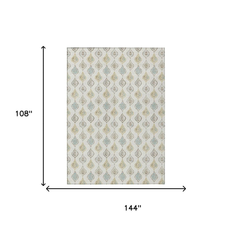 9' X 12' Ivory And Linen Floral Washable Indoor Outdoor Area Rug Homeroots Outdoor