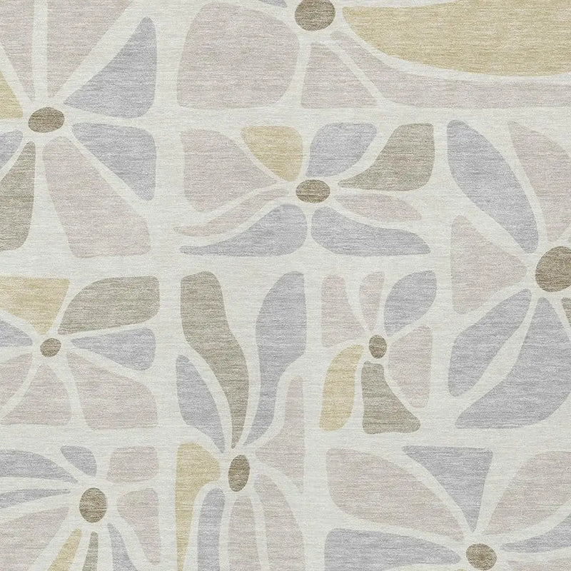 9' X 12' Ivory And Linen Floral Washable Indoor Outdoor Area Rug Homeroots Outdoor