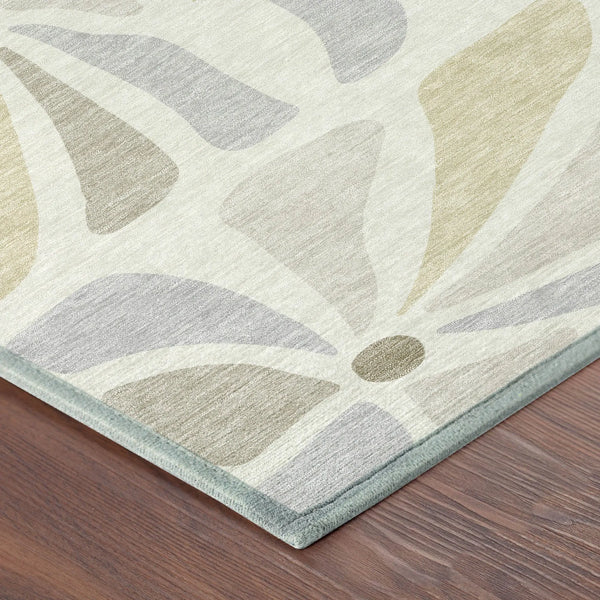 9' X 12' Ivory And Linen Floral Washable Indoor Outdoor Area Rug Homeroots Outdoor