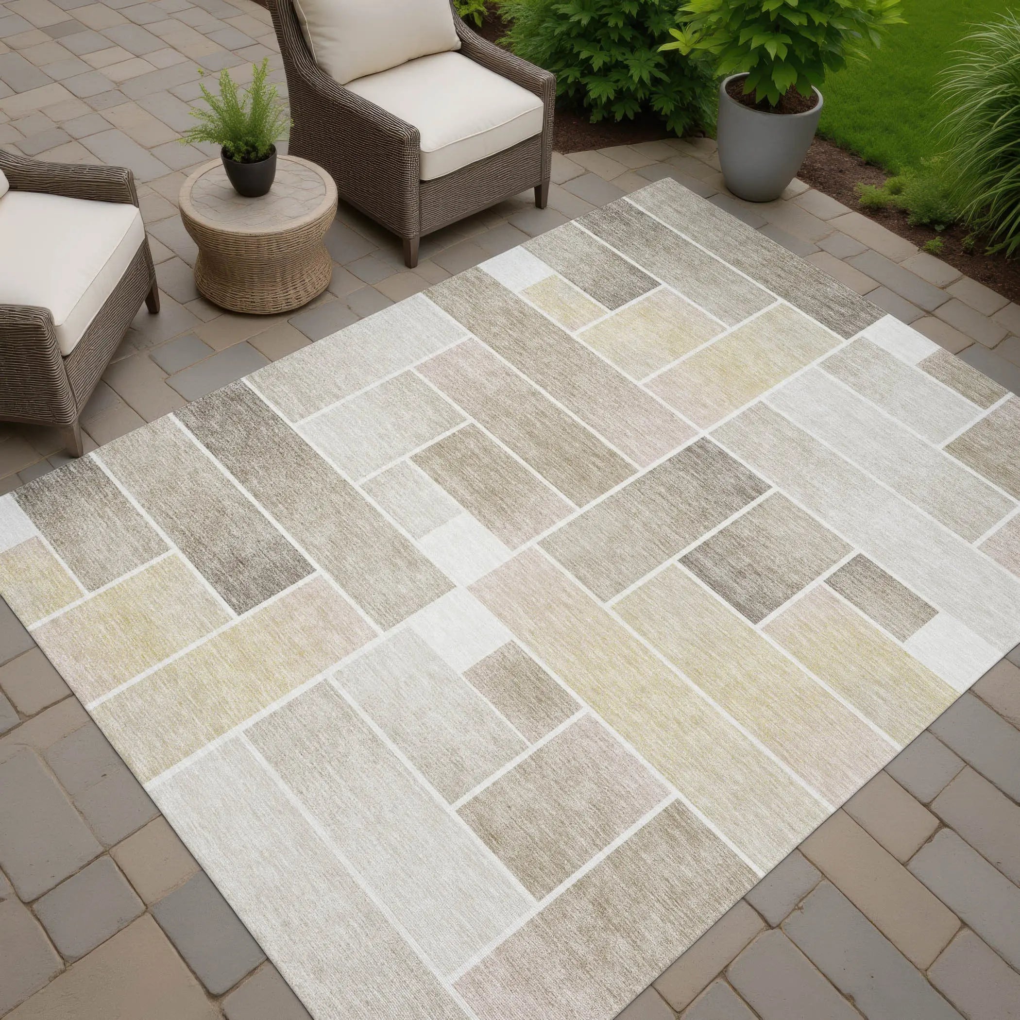 9' X 12' Ivory And Linen Geometric Washable Indoor Outdoor Area Rug Homeroots Outdoor