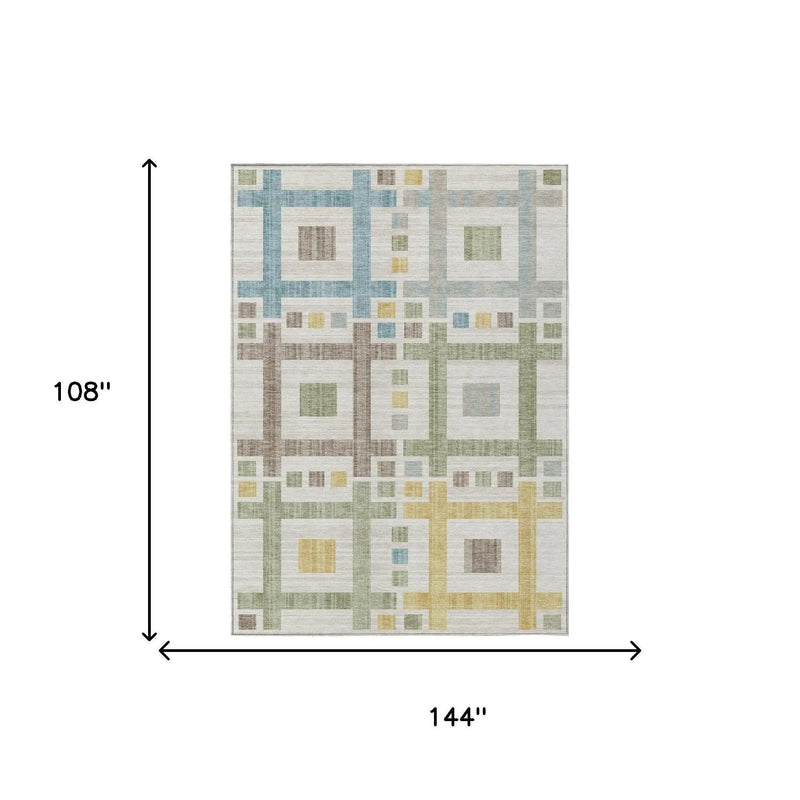 9' X 12' Ivory And Linen Geometric Washable Indoor Outdoor Area Rug Homeroots Outdoor