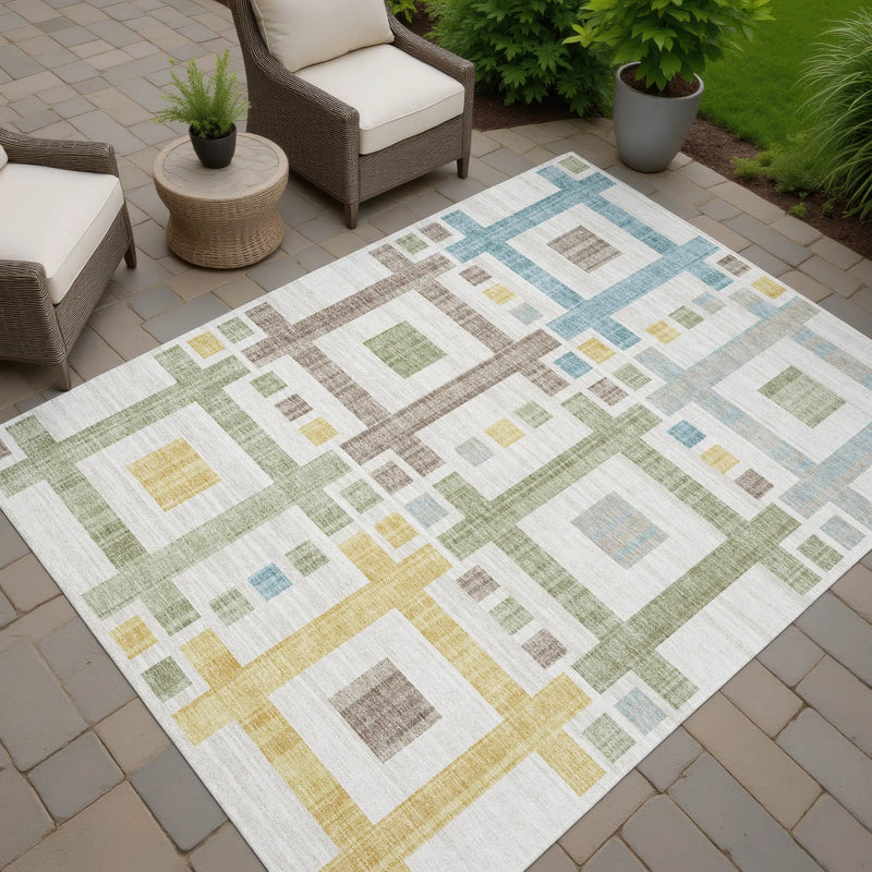 9' X 12' Ivory And Linen Geometric Washable Indoor Outdoor Area Rug Homeroots Outdoor
